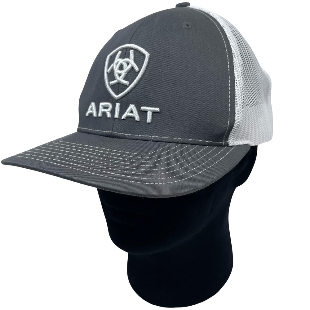 Ariat Richardson 112 Trucker Hat Men Grey White Mesh Back Logo Snapback Cap